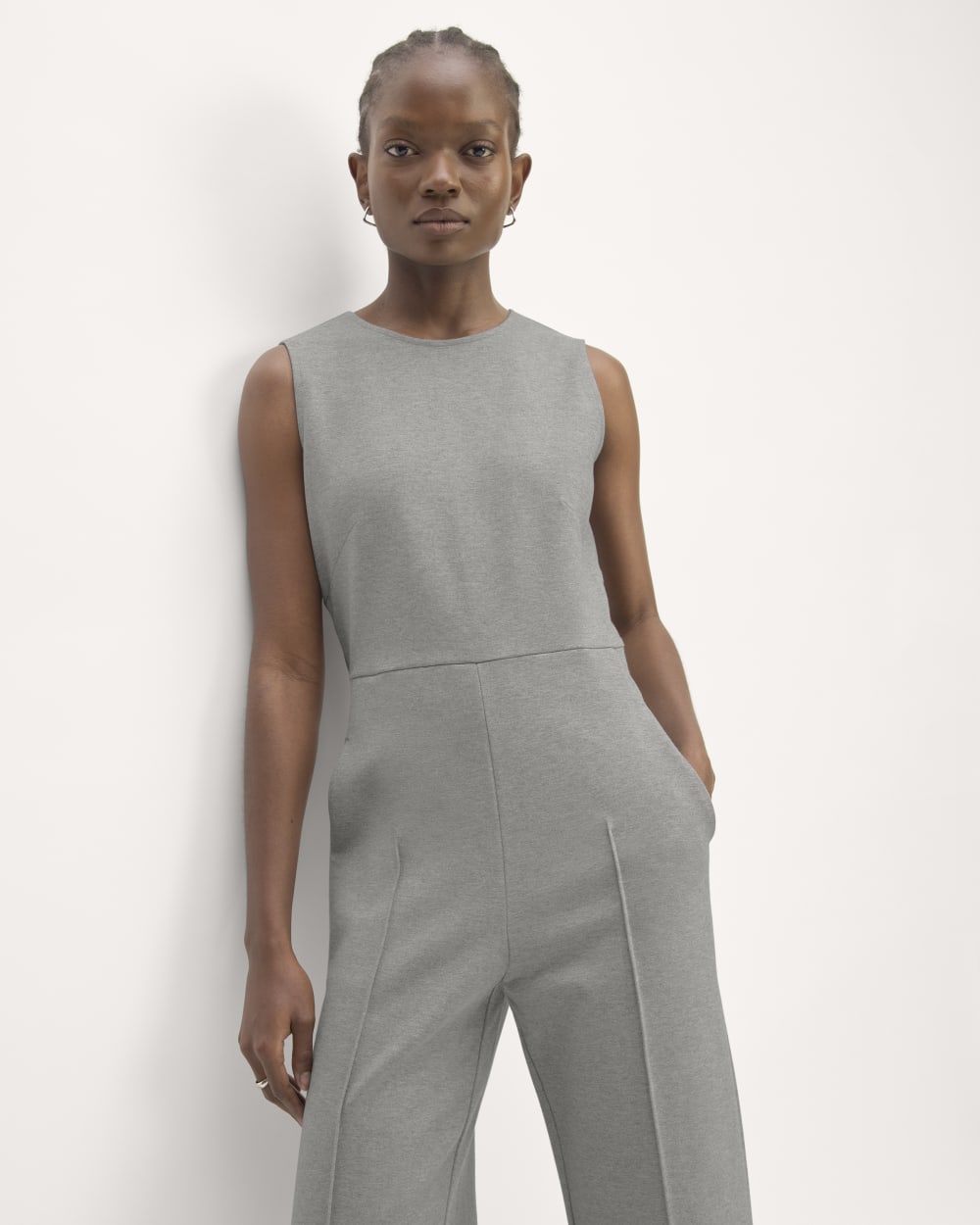 The Dream Jumpsuit in Mid Heather Grey — front view