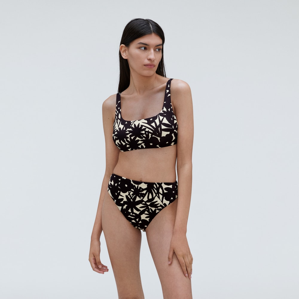 The High-Rise Cheeky Bikini Bottom in Black / Canvas Floral — detail view