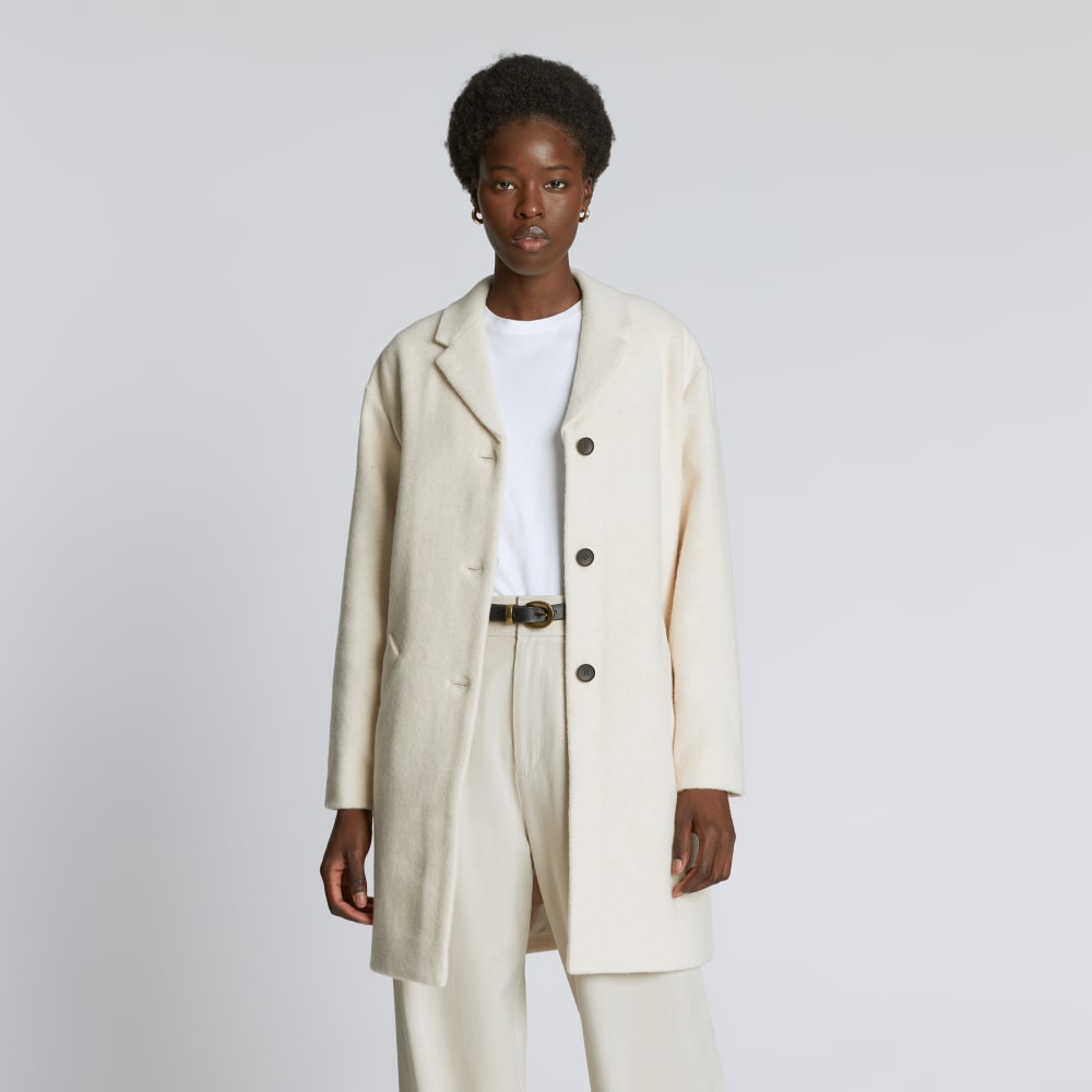 The Italian ReWool® Cocoon Coat in Cream — front view