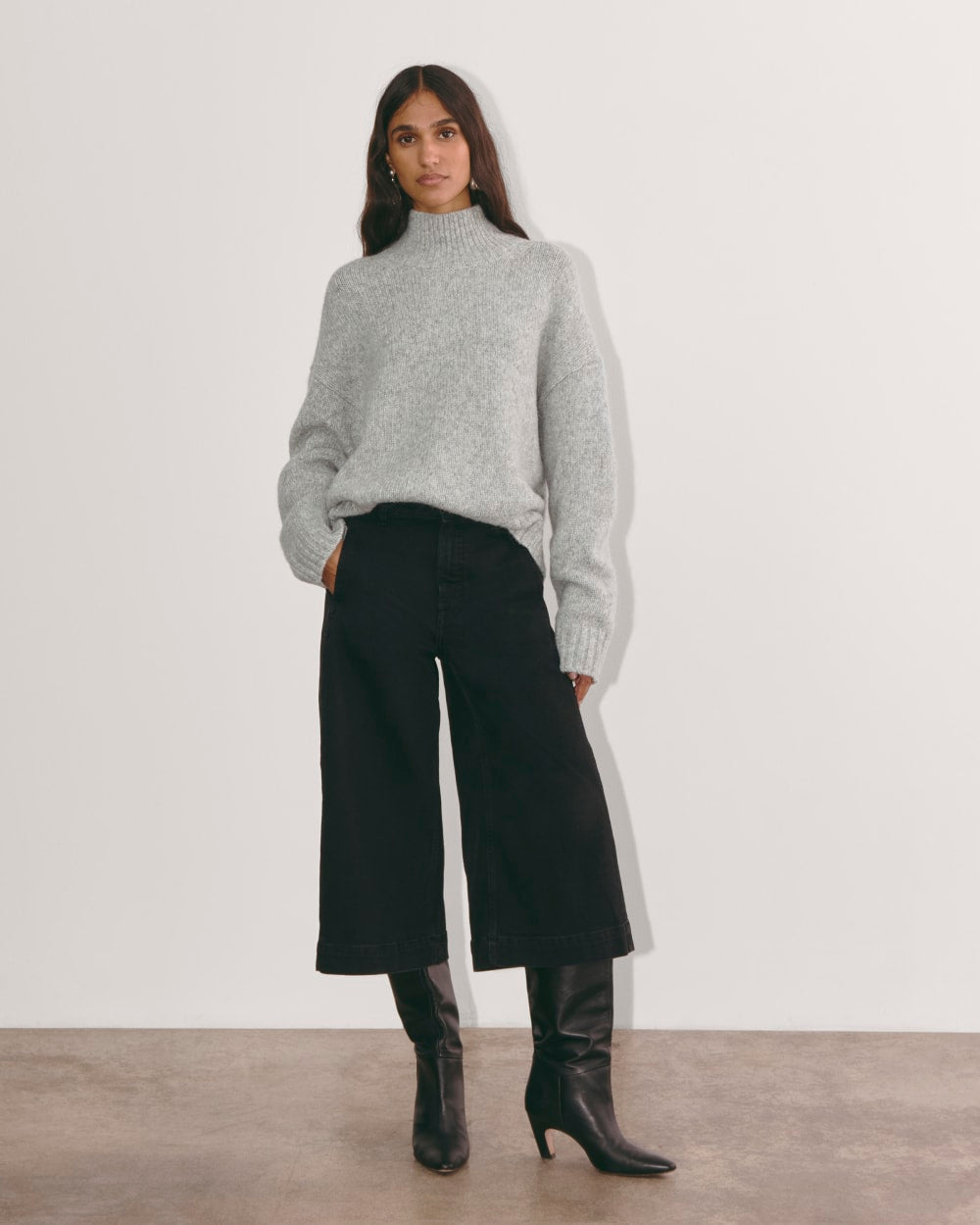 The Cloud Oversized Turtleneck in Heather Grey — detail view