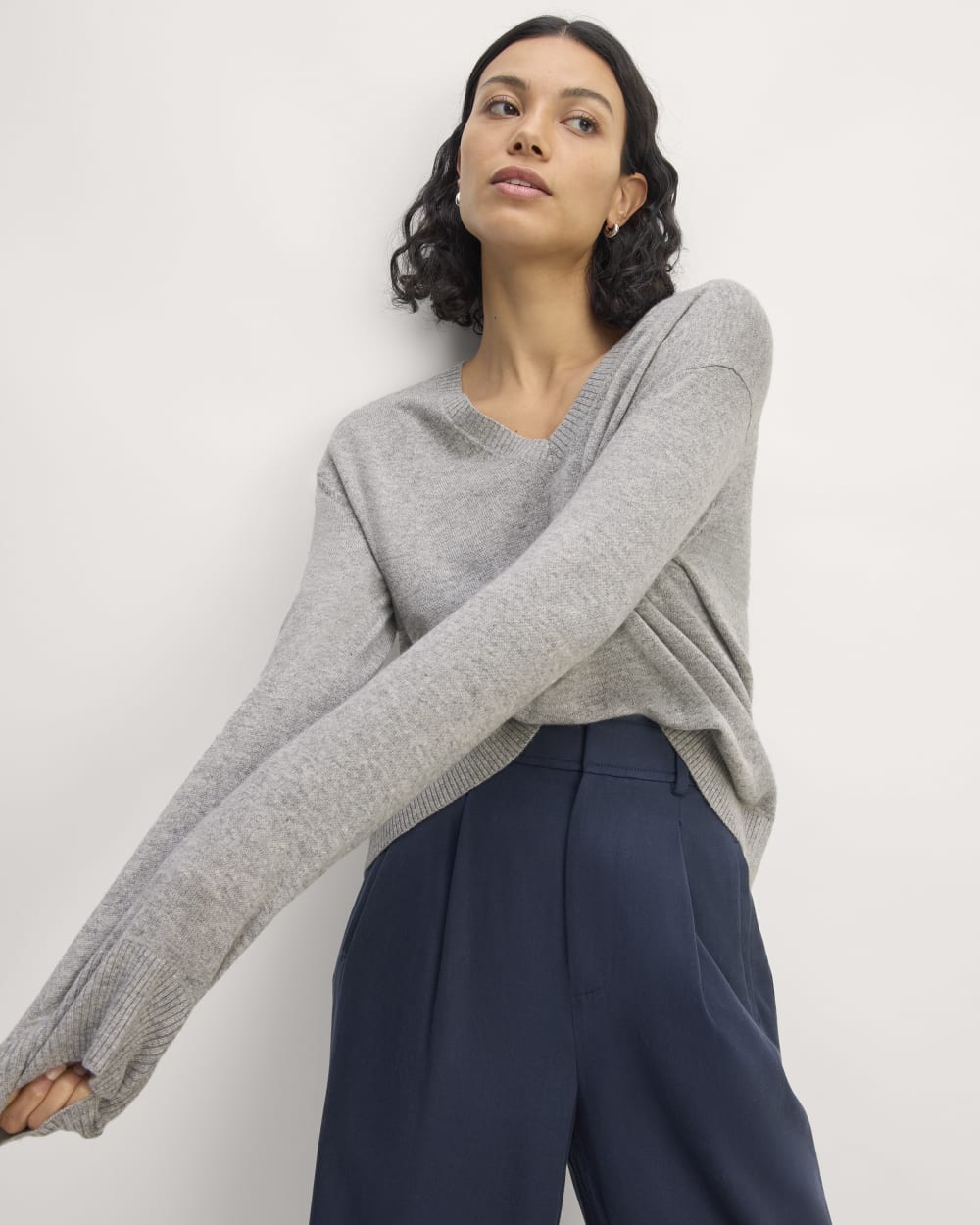 The Classic V in Cashmere in Light Heather Grey — front view