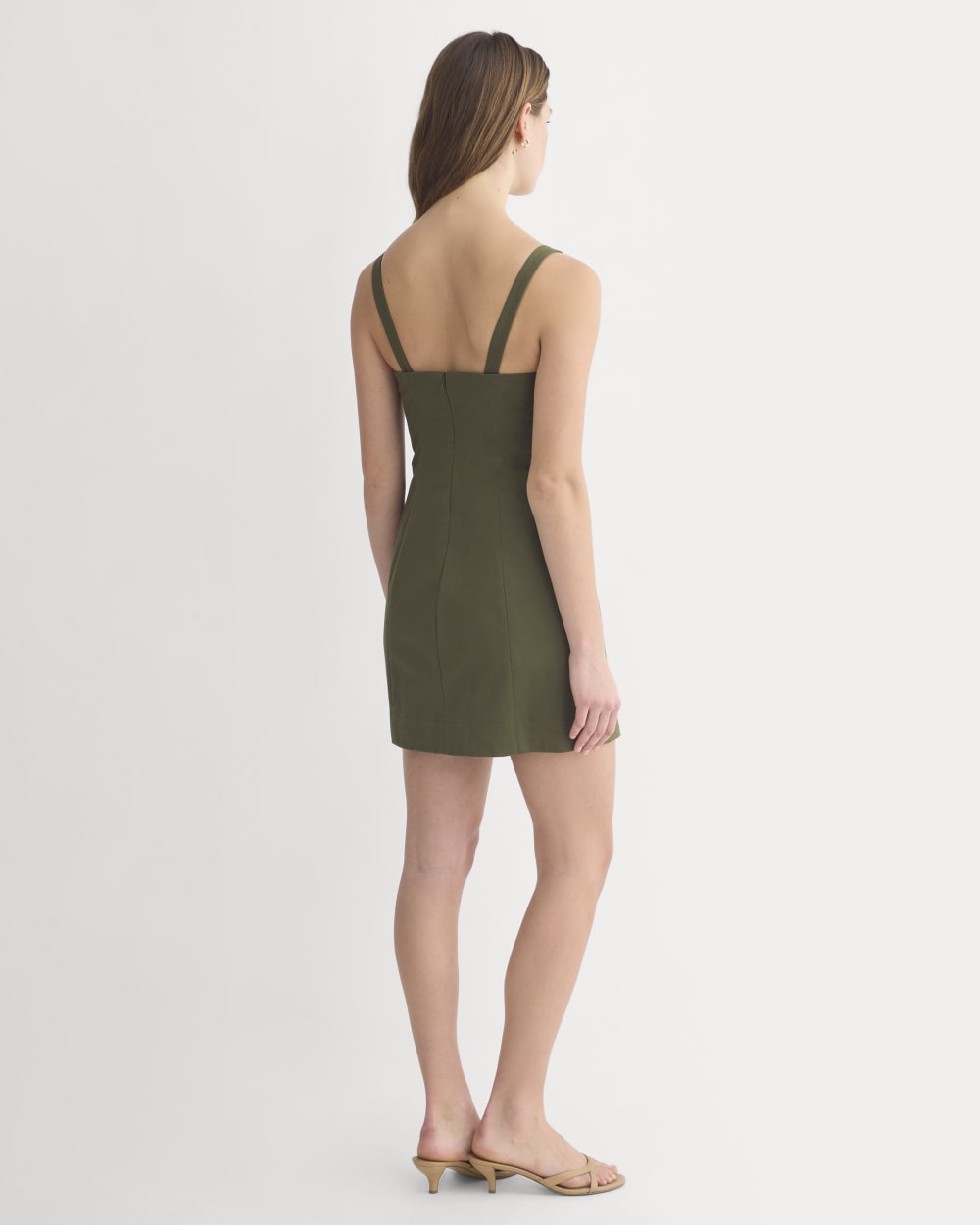 Seamed Mini Dress in Olive Night — detail view