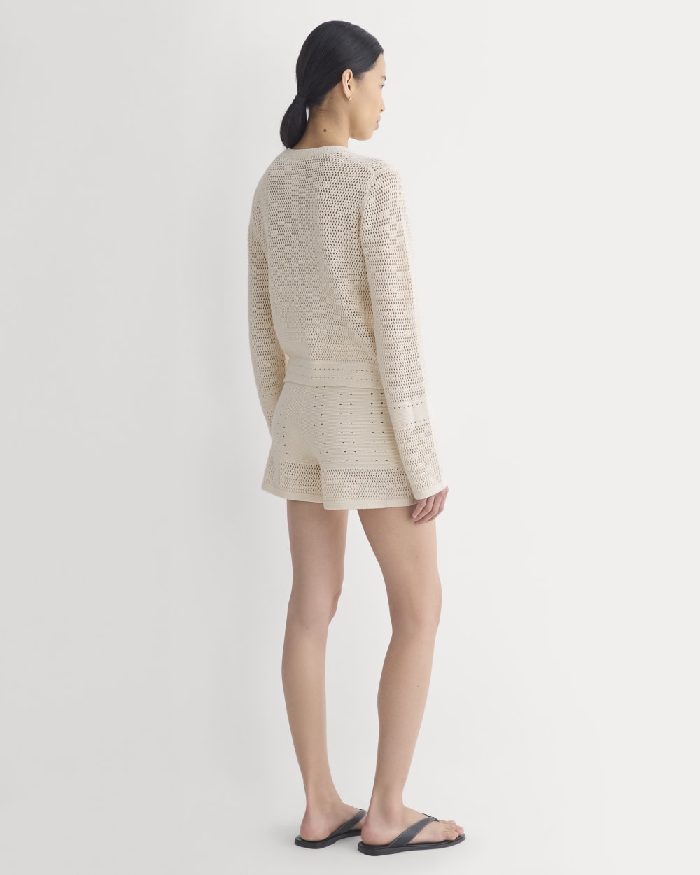 Open Knit Long-Sleeve Crew in Everyday Cotton in Canvas — detail view