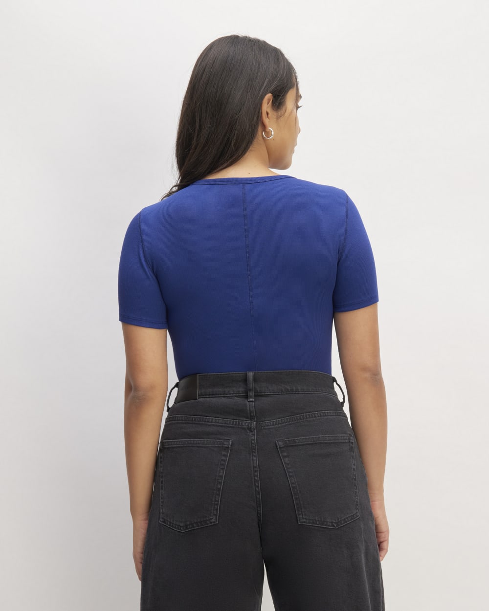 The Luxe Rib Crew in Bellwether Blue — detail view