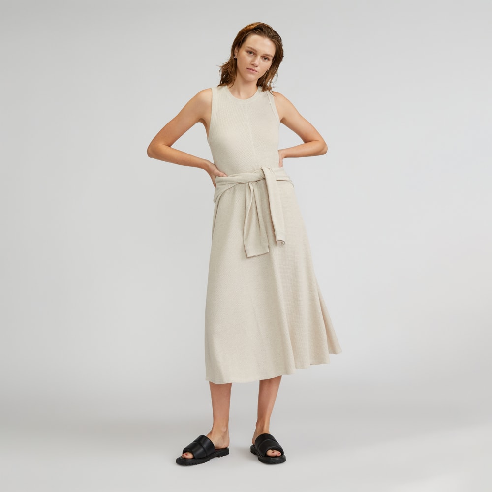 The Organic Cotton Waffle Tank Dress in Heathered Pelican — front view