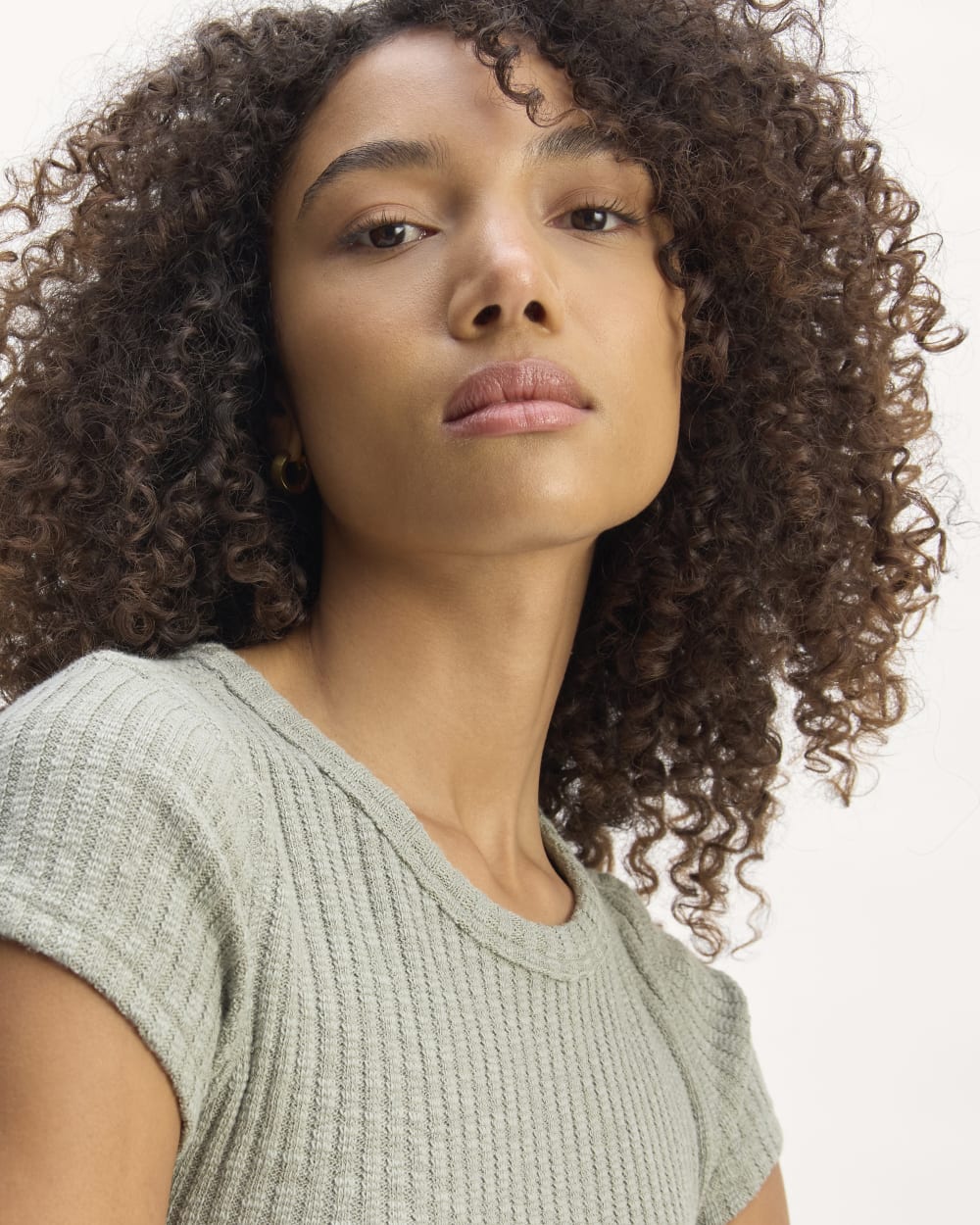 The Cozy Rib Tee in Sage Green — detail view