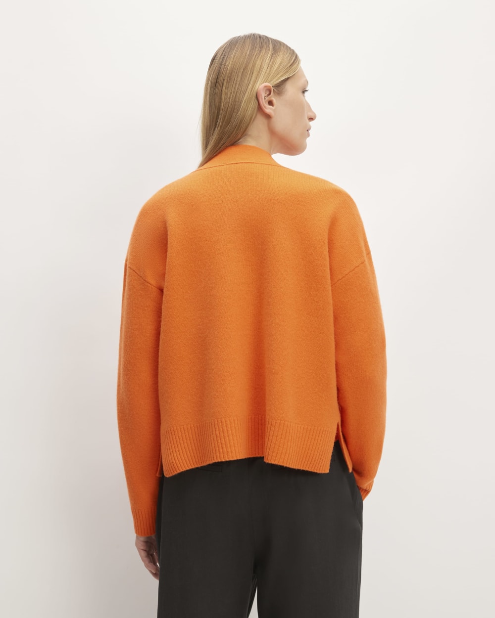 The Good Merino Wool Cardigan in Orange — detail view