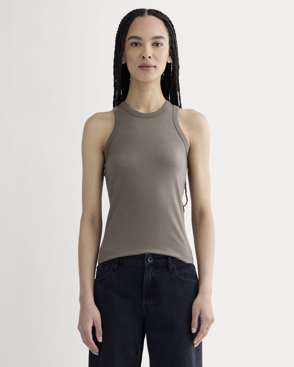 The Shimmy Cutaway Tank in Taupe — front view