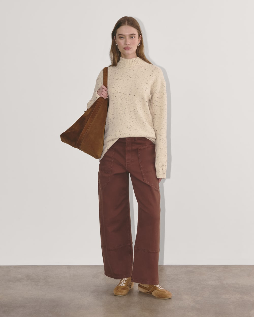 The Mockneck Sweater in Plush Cotton in Cream Confetti — detail view