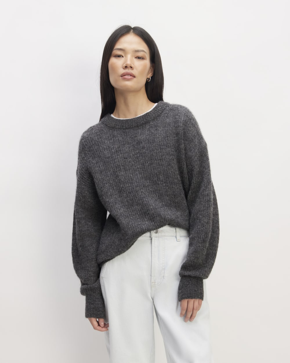 The Cocoon Crew in Alpaca in Heather Charcoal — front view