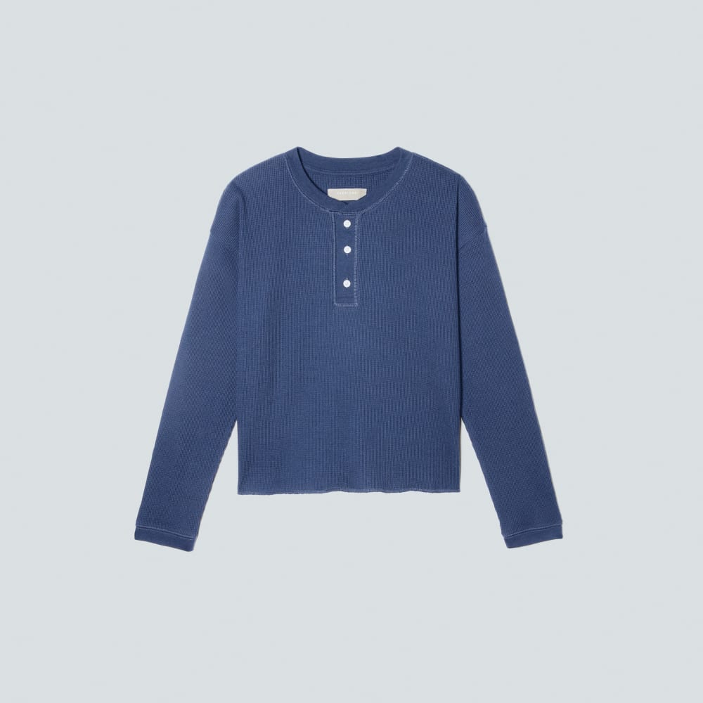The Organic Cotton Waffle Henley in Navy — alternate view
