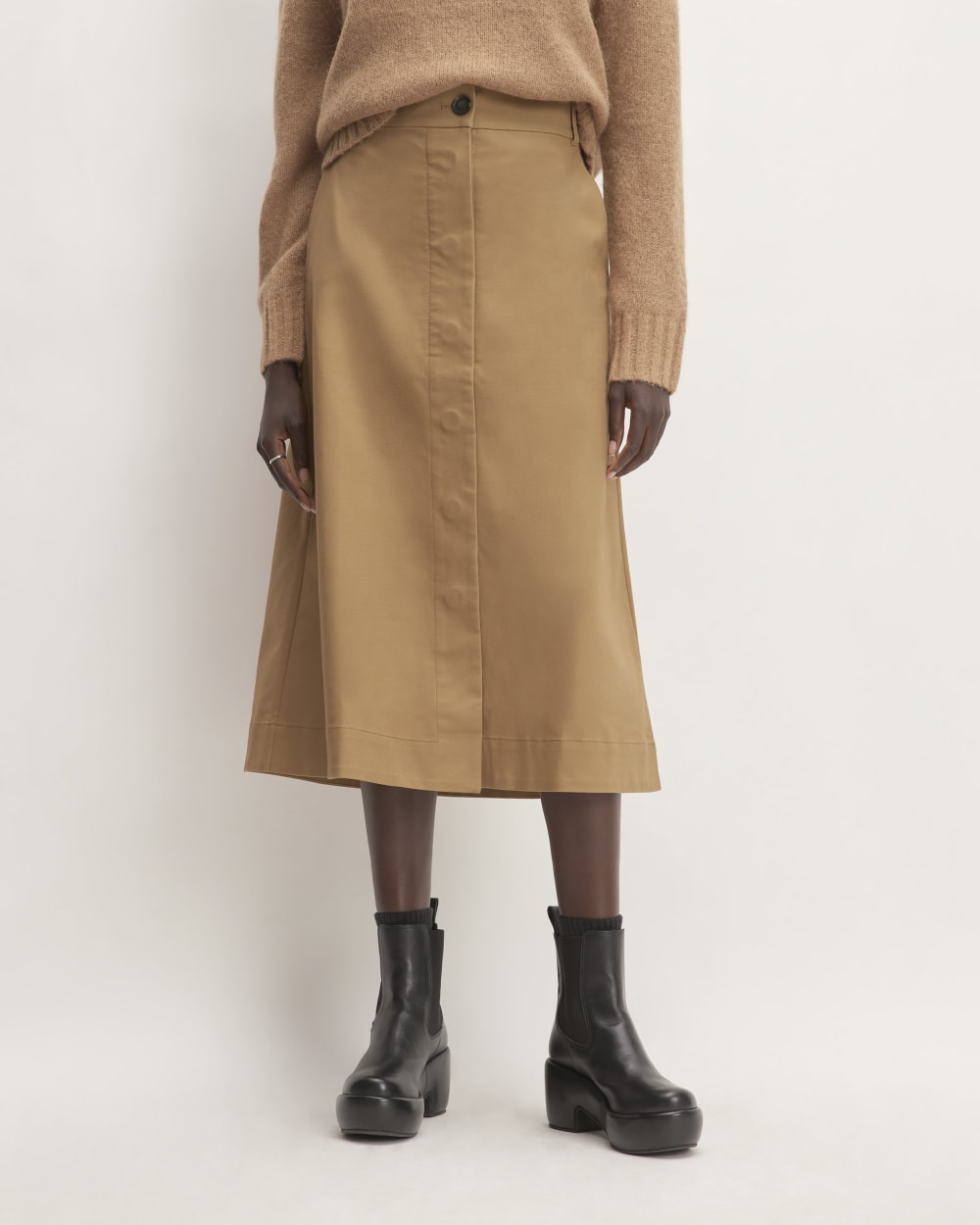 The Structured Cotton A-Line Skirt in Toasted Coconut — front view