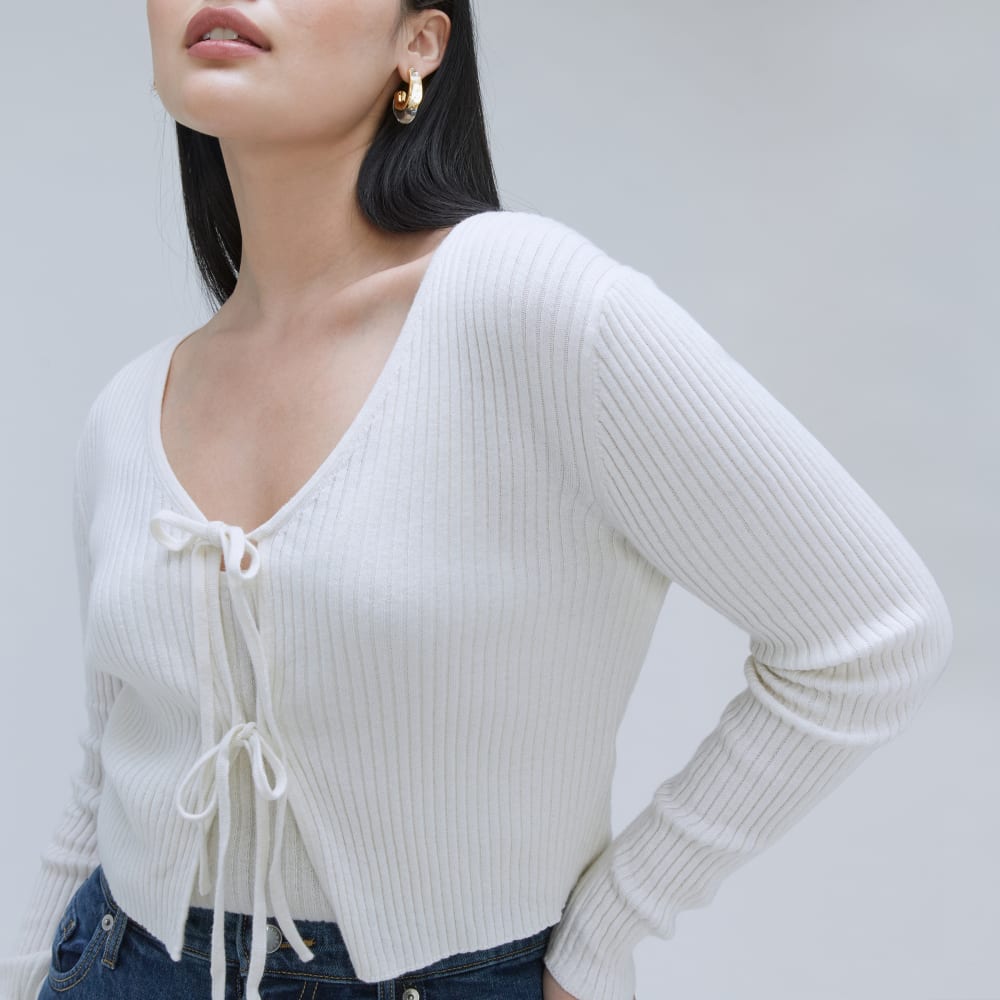 The Cotton-Merino Front-Tie Top in Snowflake — detail view