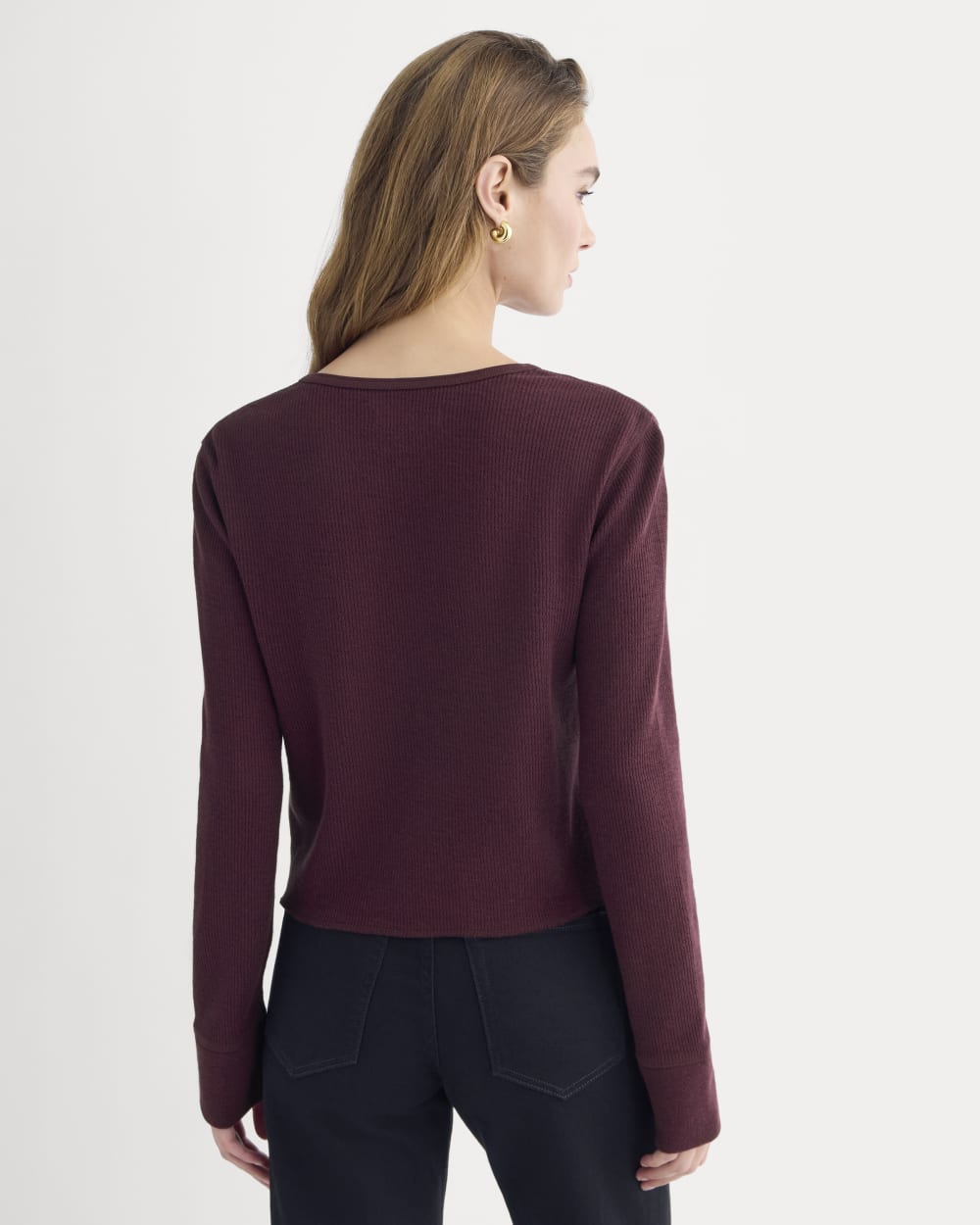 Boxy Henley in Cozy Waffle in Heathered Port Royale — detail view