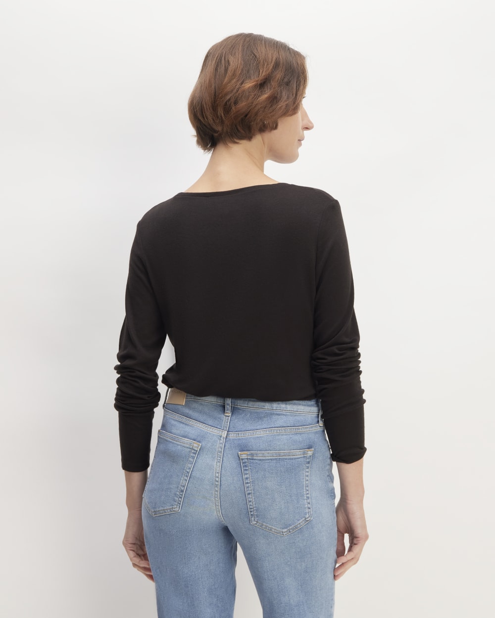 The Long-Sleeve Tee in Butterluxe in Black — detail view