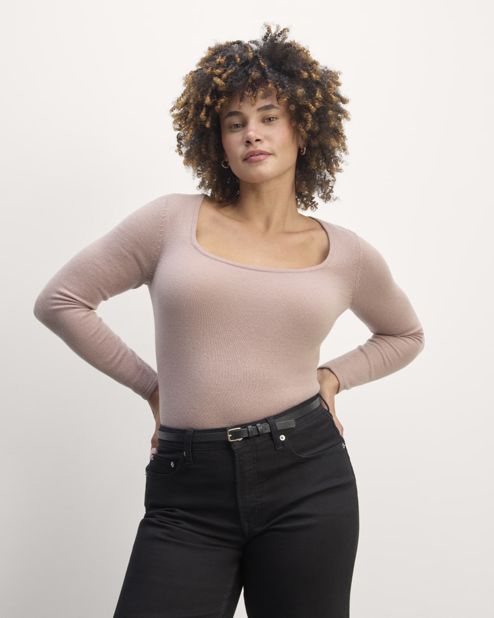 The Square Neck in Cashmere in Dusty Rose — front view