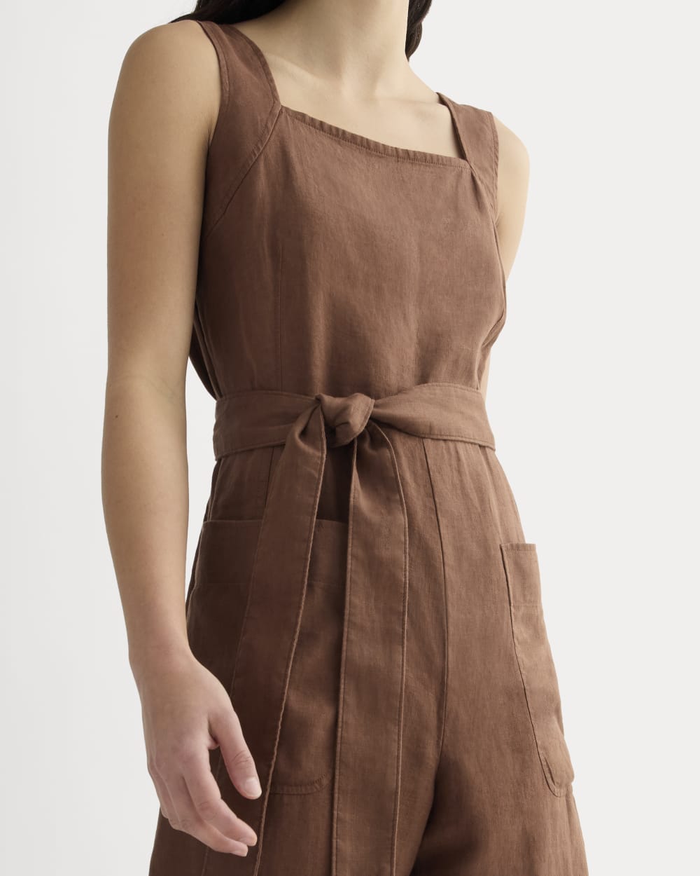 The Utility Coverall in Linen in Cedarwood — detail view