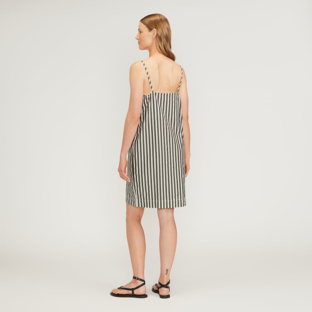 The Poplin Slip Dress in Bone / Black — detail view