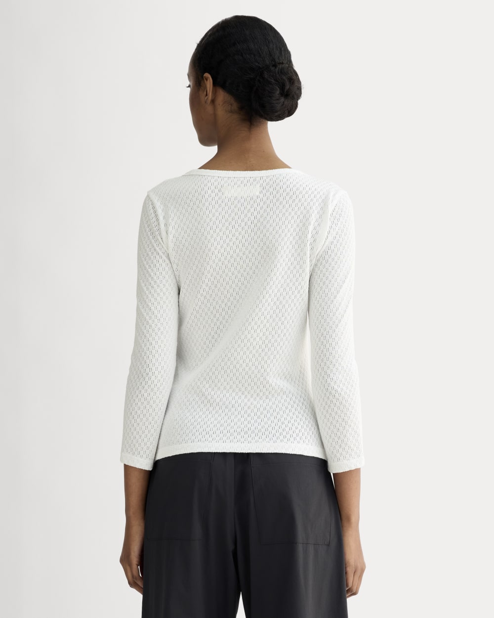The Pointelle Scoop-Neck Top in White — detail view