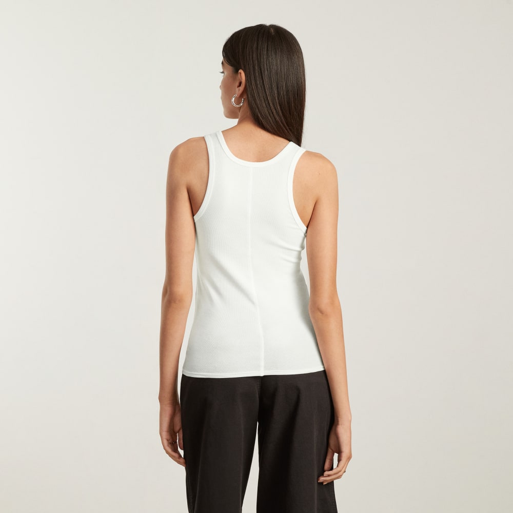 The Pima Micro-Rib U-neck Tank in White — detail view