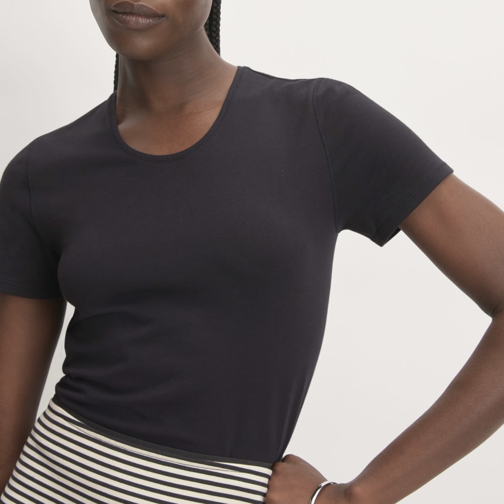 The Supima® Form Crew Neck Tee in Black — detail view