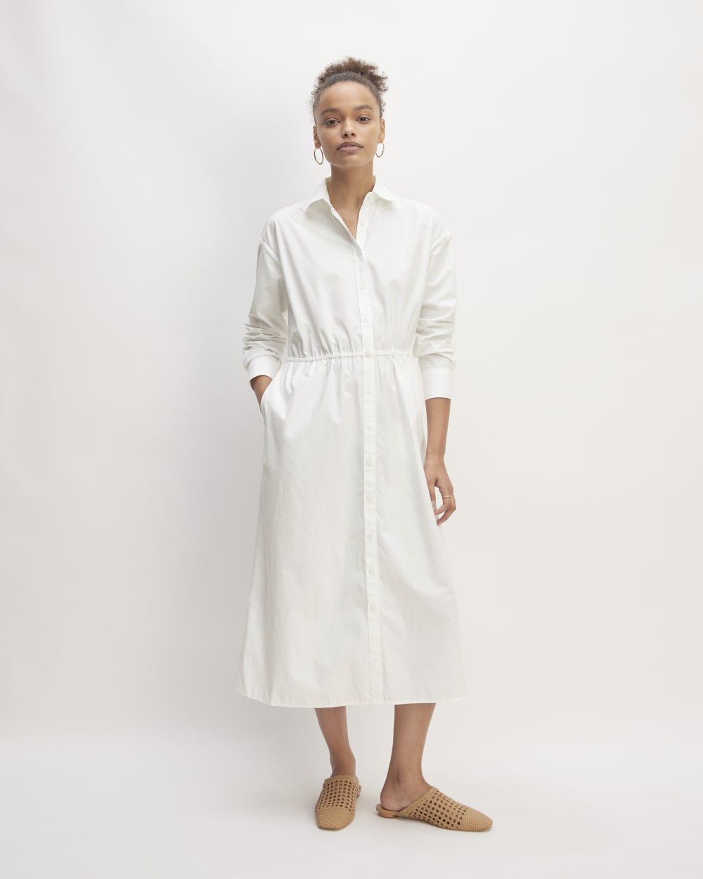 The Supima® Cotton Midi Shirt Dress in White — front view