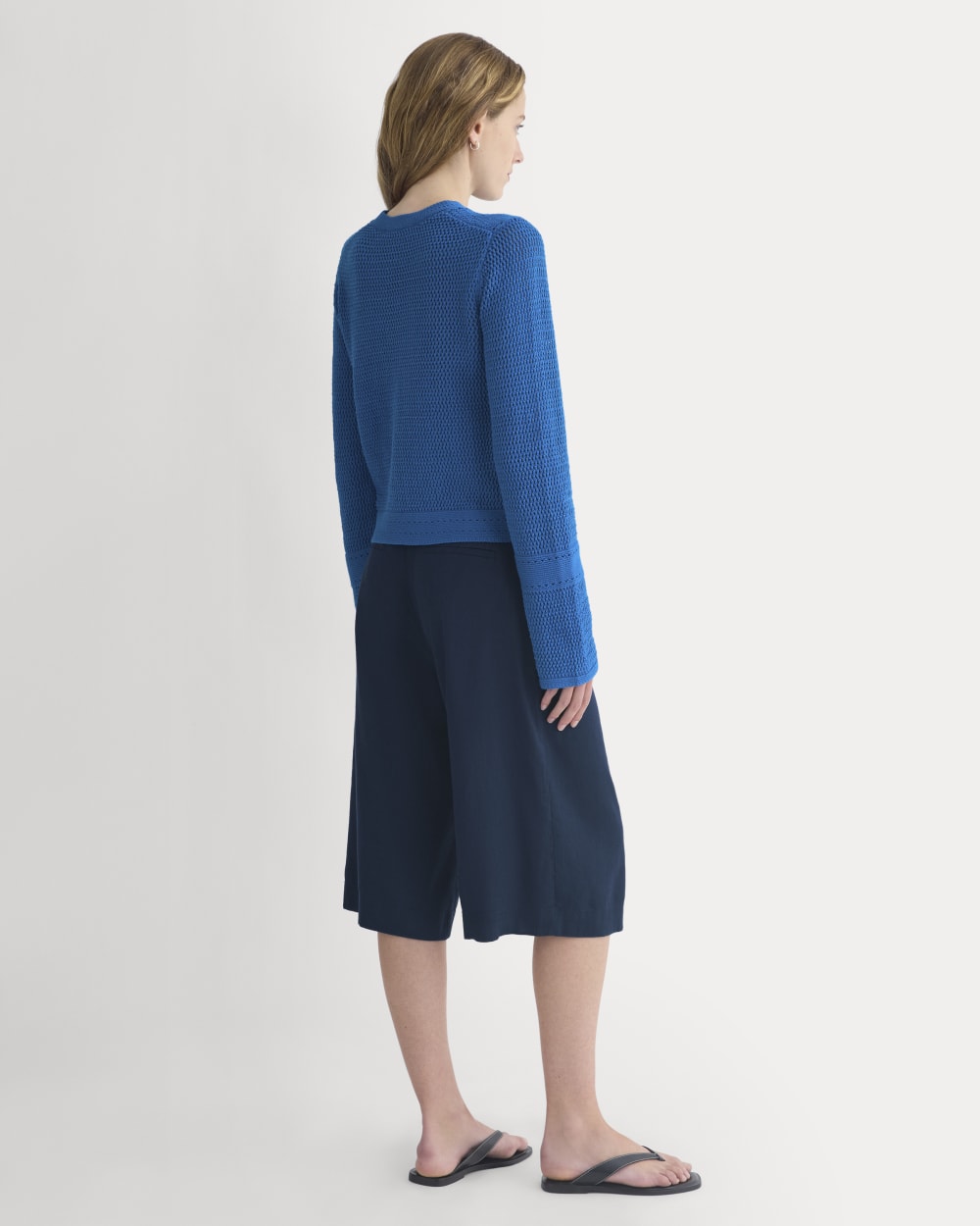 Open Knit Long-Sleeve Crew in Everyday Cotton in Imperial Blue — detail view