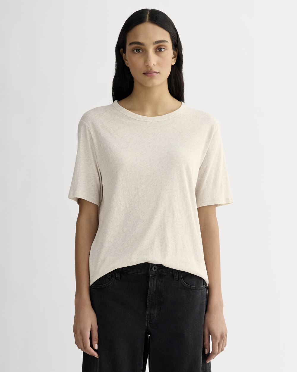 The Air Tee in Heathered Oat — front view