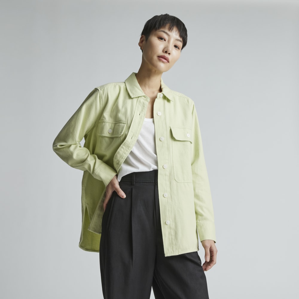 The Classic Cotton Flannel Shirt in Seafoam Green — front view