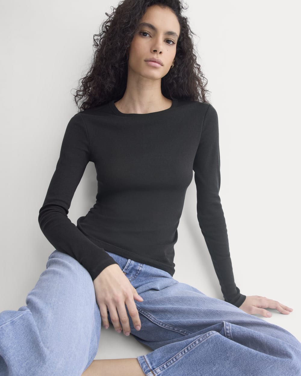 Tissue Long-Sleeve Crew in Black — front view