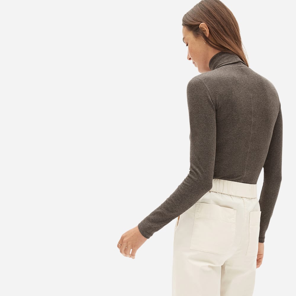 The Luxe Micro-Rib Turtleneck in Heathered Fatigue — detail view