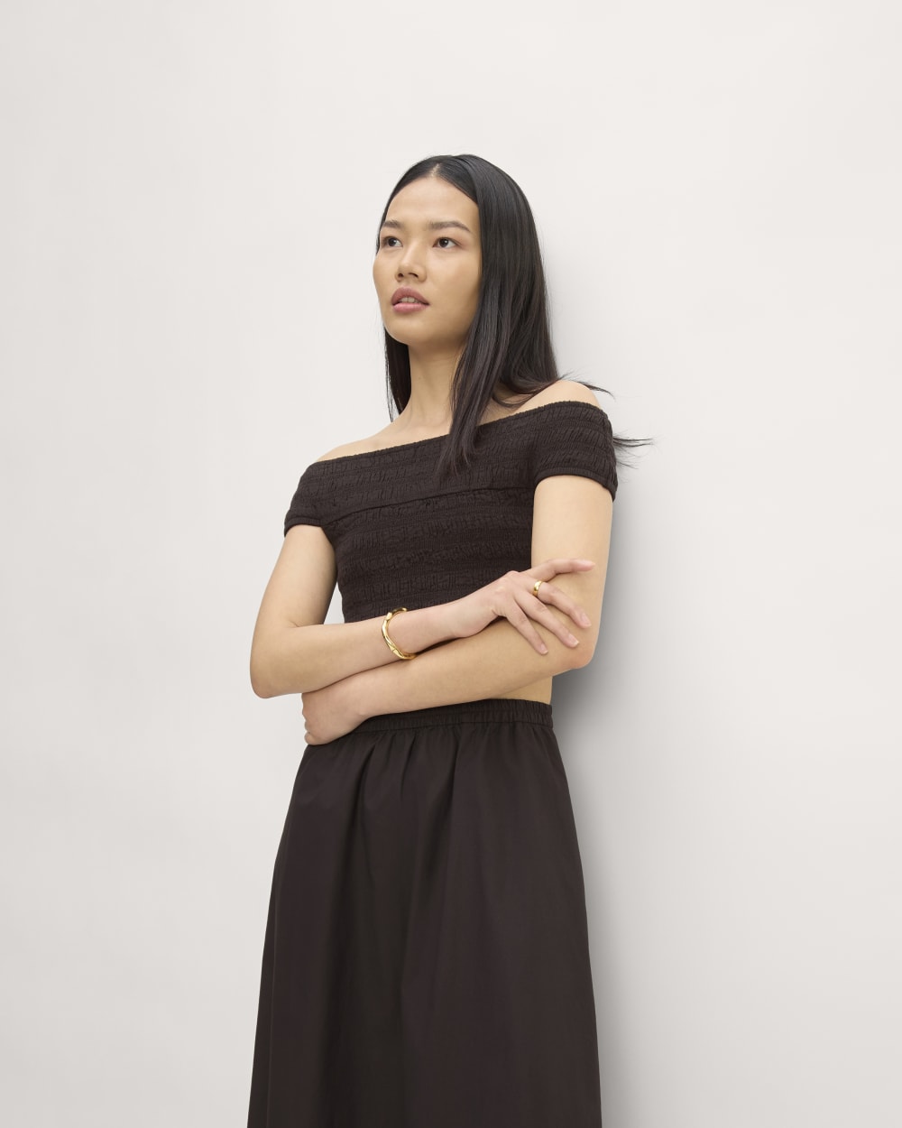 The Gauze Smock Top in Black — detail view