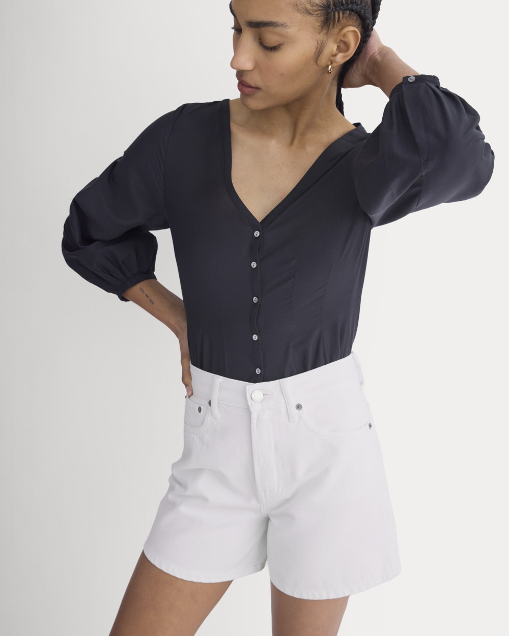 Way-High® A-Line Denim Short in Bright White — detail view