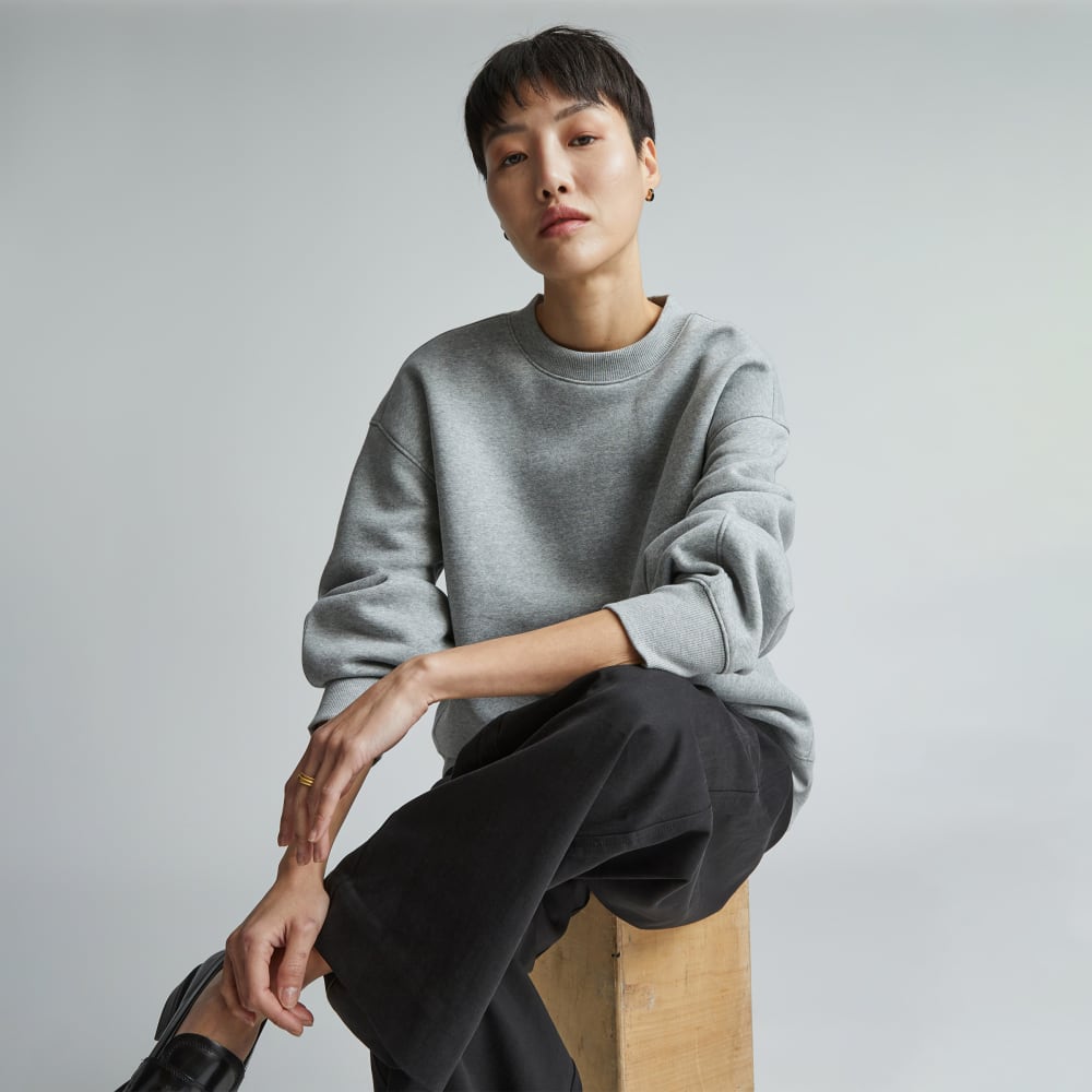 The ReTrack Oversized Crew in Heather Grey — detail view