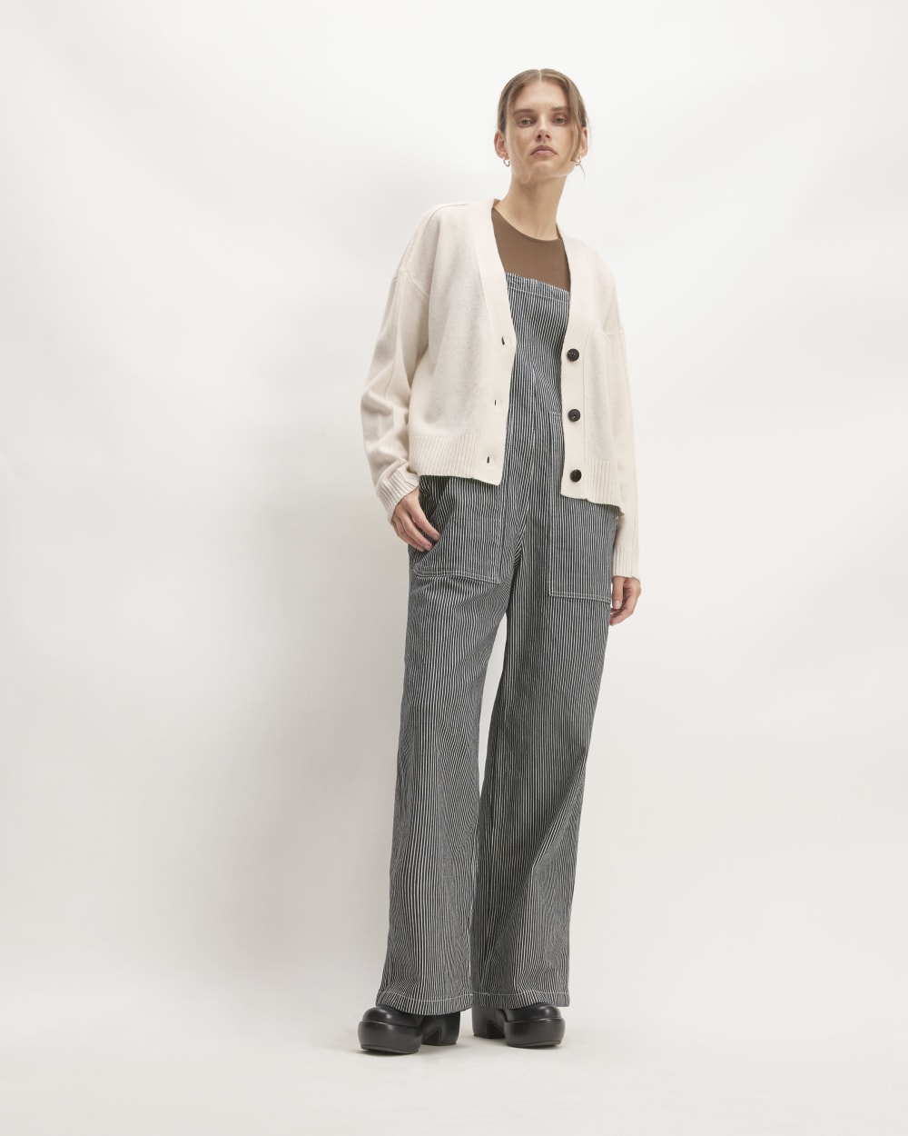 The Good Merino Wool Cardigan in Bone — detail view