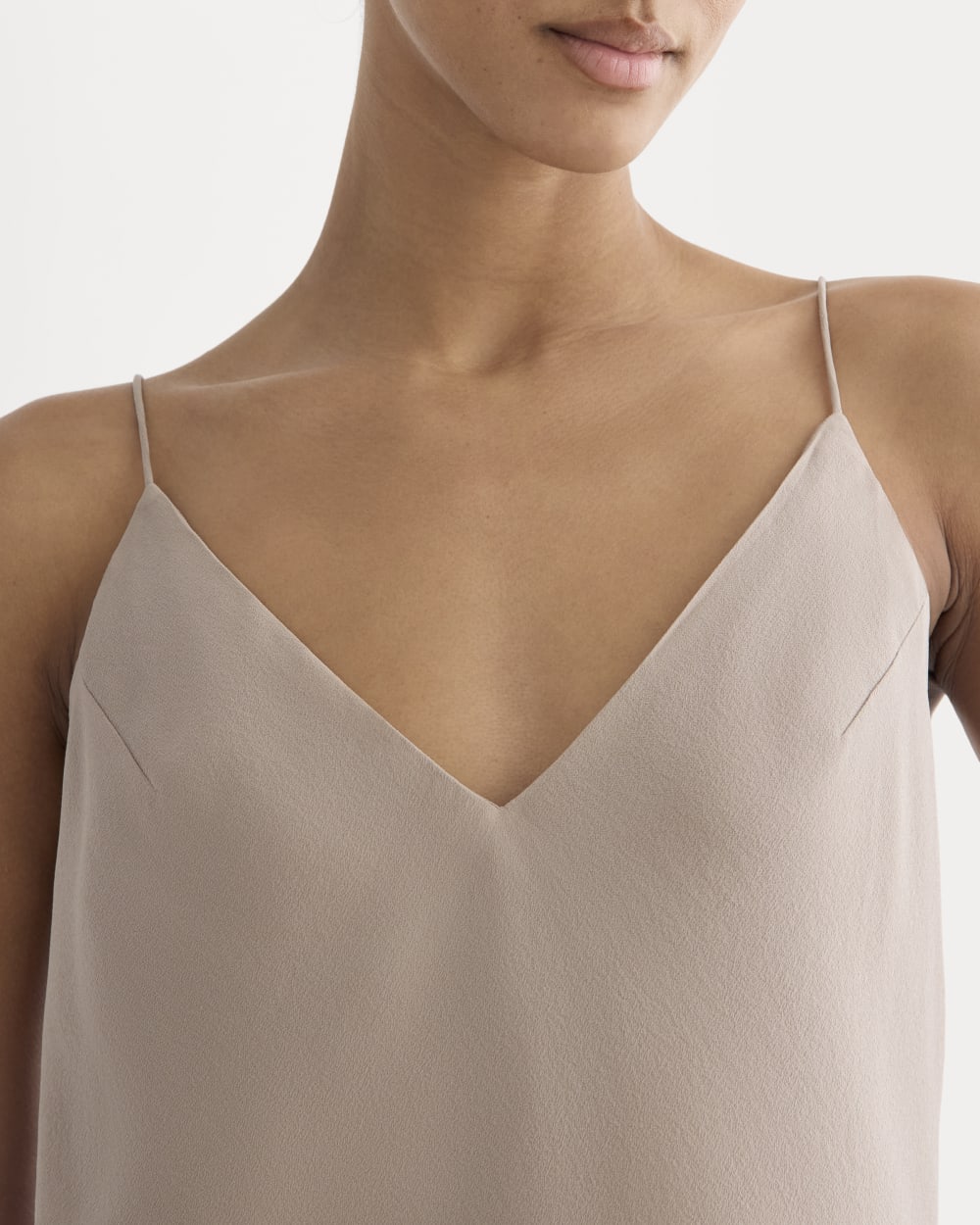 The Tie Back Cami in Washable Silk in Burnt Sugar — detail view