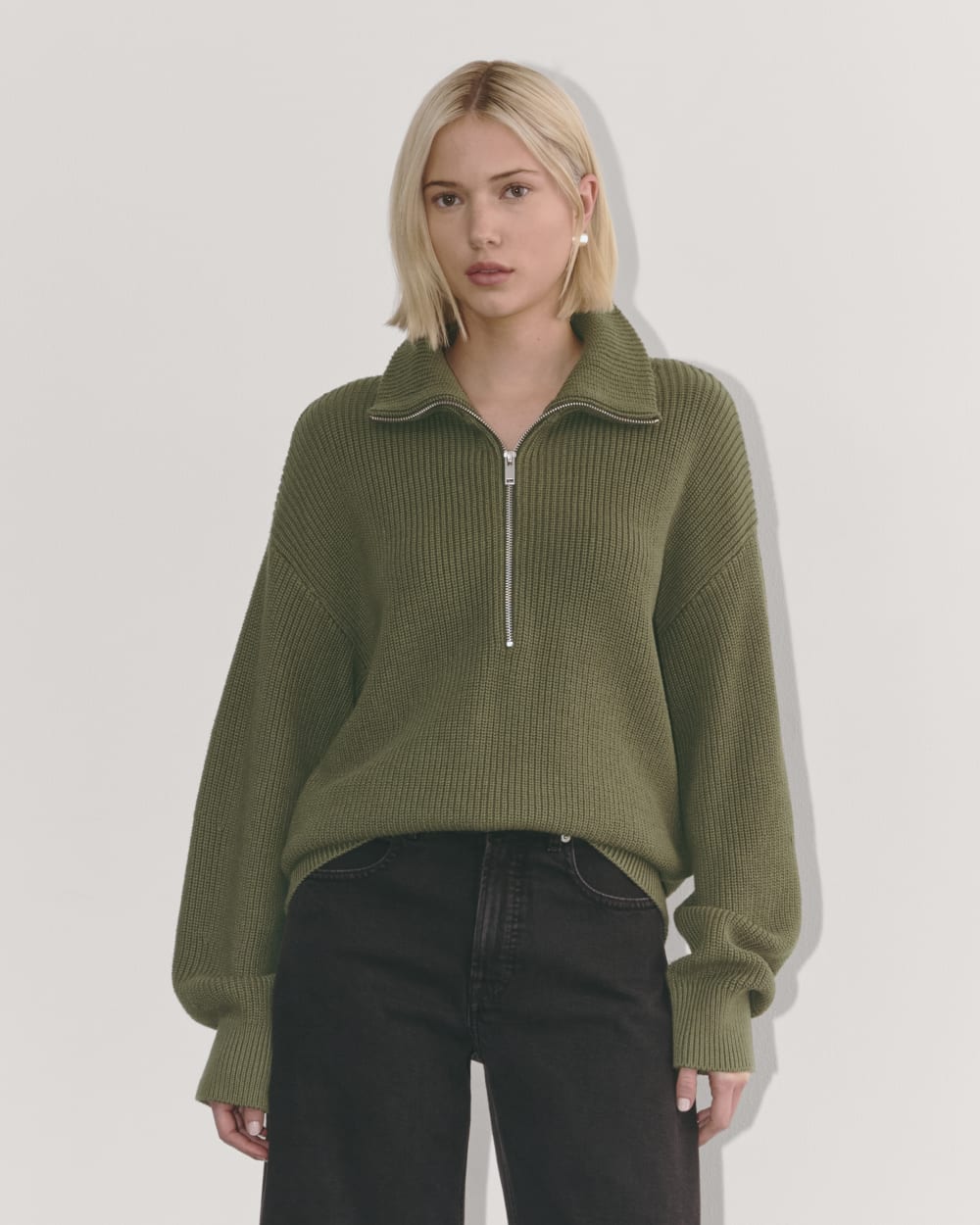 The Half-Zip in Everyday Cotton in Kalamata — front view