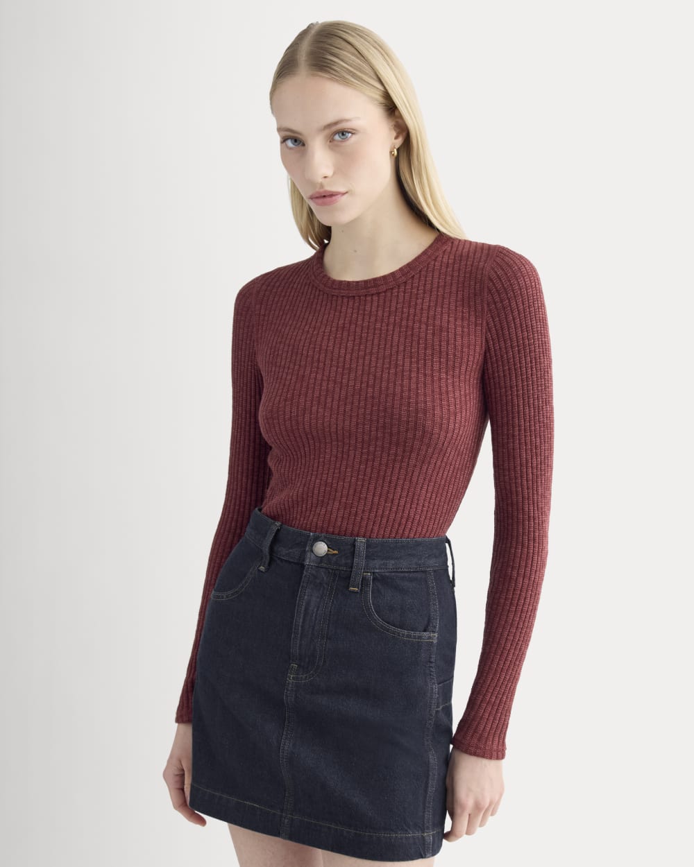 The Cozy Rib Long-Sleeve Tee in Pomegranate — front view