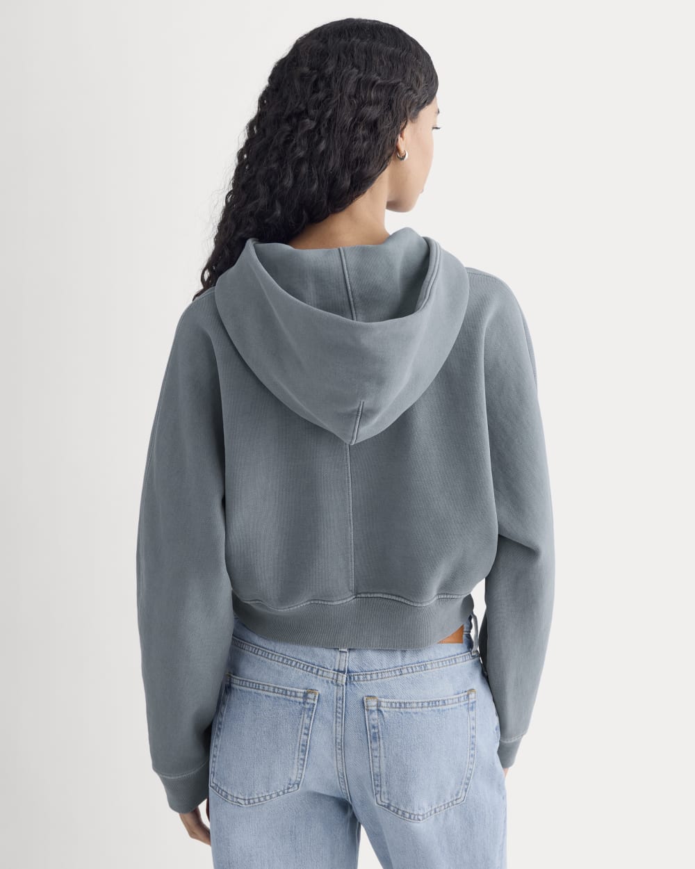 Everlane x The Laufey Foundation Cropped Full-Zip Hoodie in Vintage Indigo — detail view