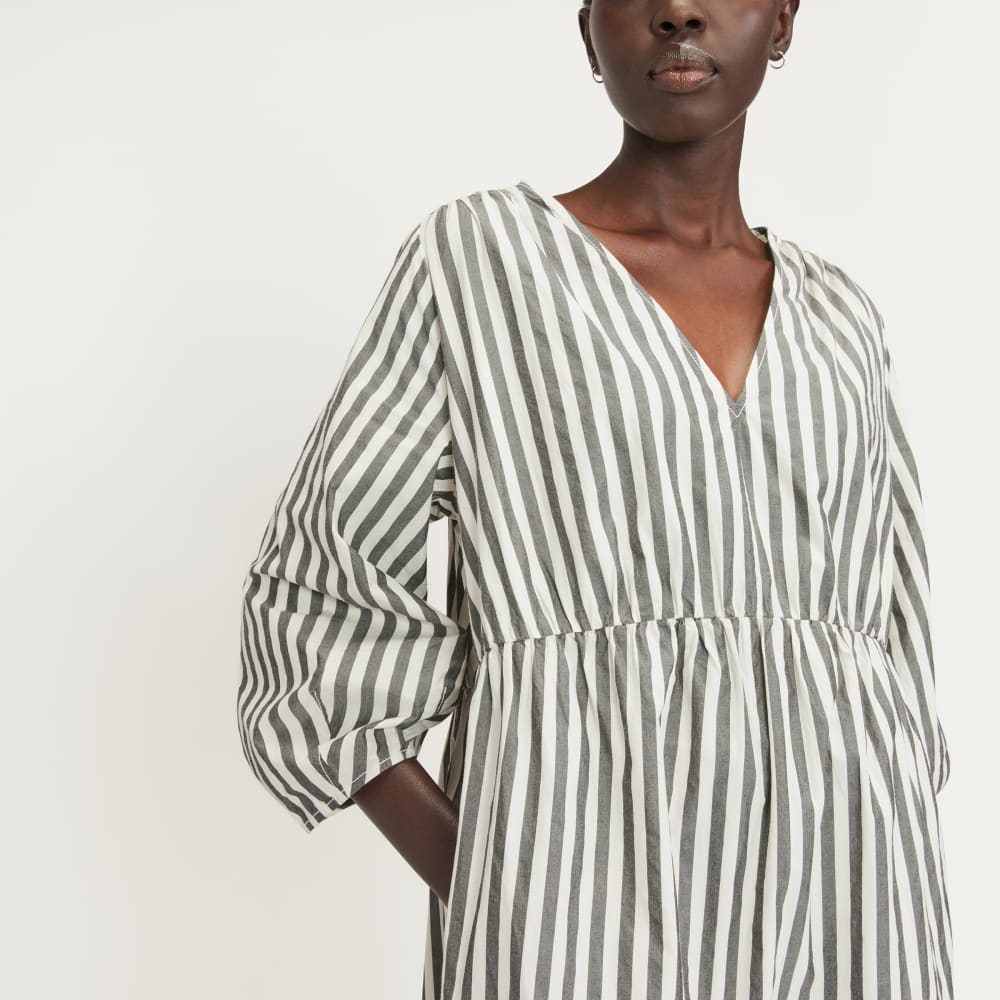 The Poplin Tiered Dress in Bone / Black — detail view
