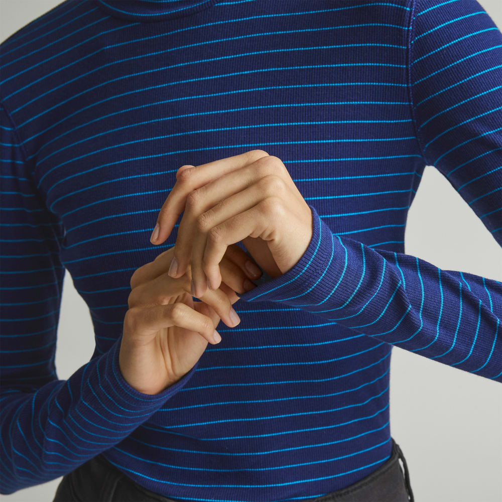The Luxe Micro-Rib Turtleneck in Ocean Cavern / Horizon Blue — detail view