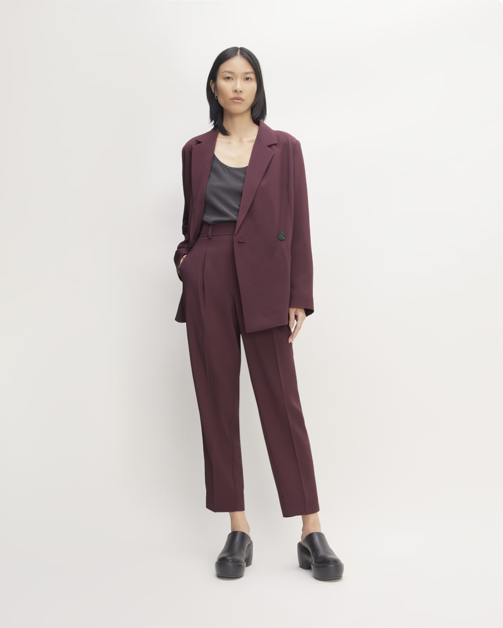 The Japanese GoWeave Way-High® Tapered Pant in Burgundy — front view