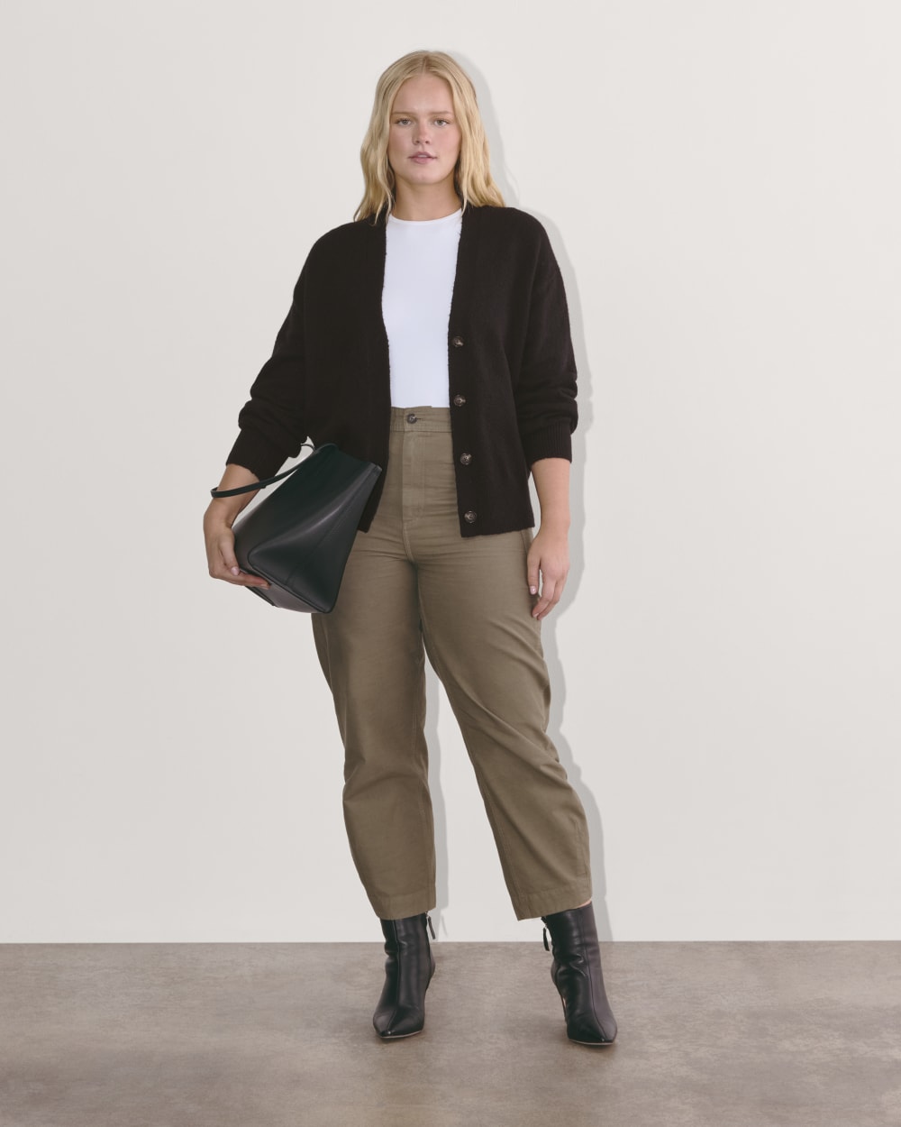 The Cocoon Cardigan in Plush Cotton in Black — detail view