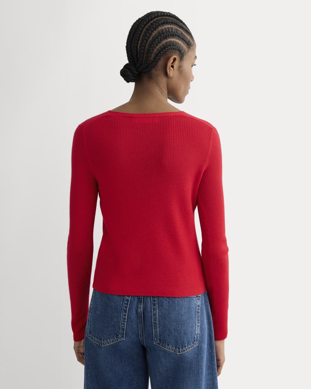 The Cardigan in Ultrasoft Merino in Classic Red — detail view