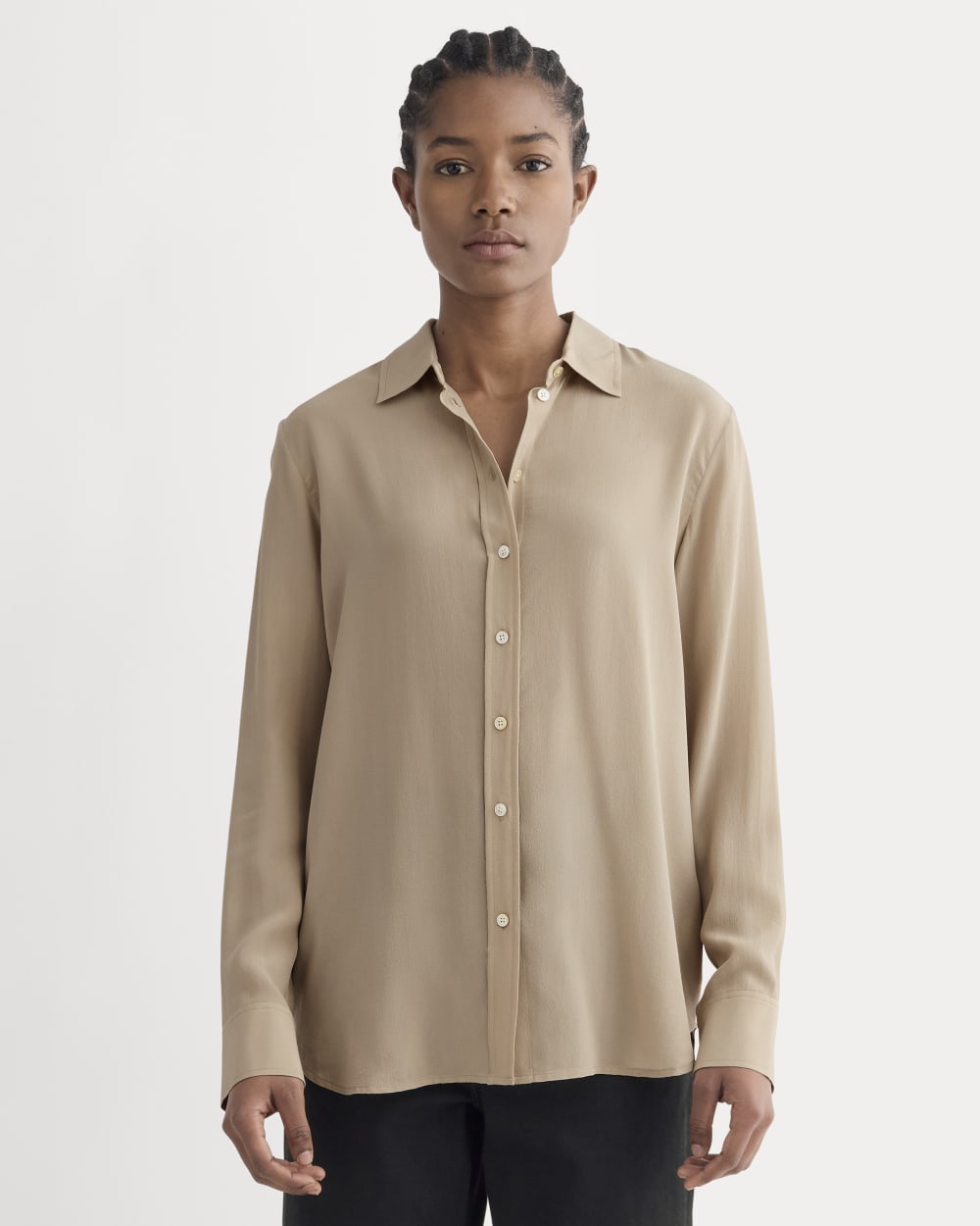 The Must-Have Shirt in Washable Silk in Burnt Sugar — front view