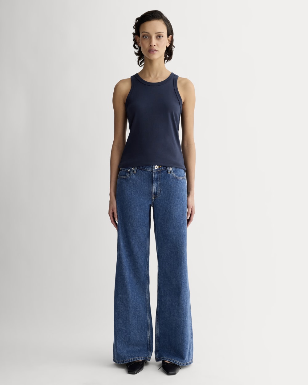 The Tank in Essential Cotton in Navy — detail view