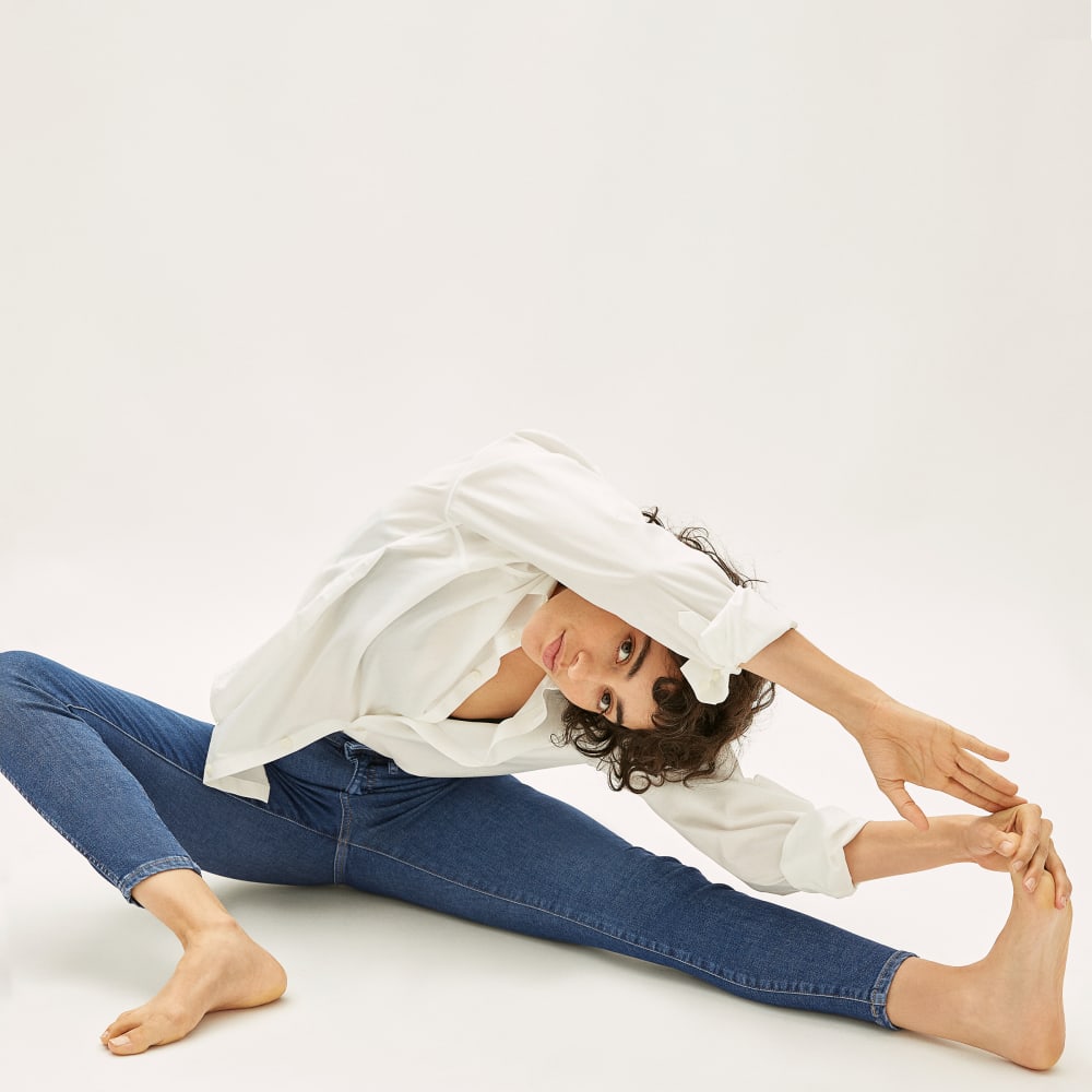 The Way-High® Clean Front Skinny Jean in Vintage Blue — detail view