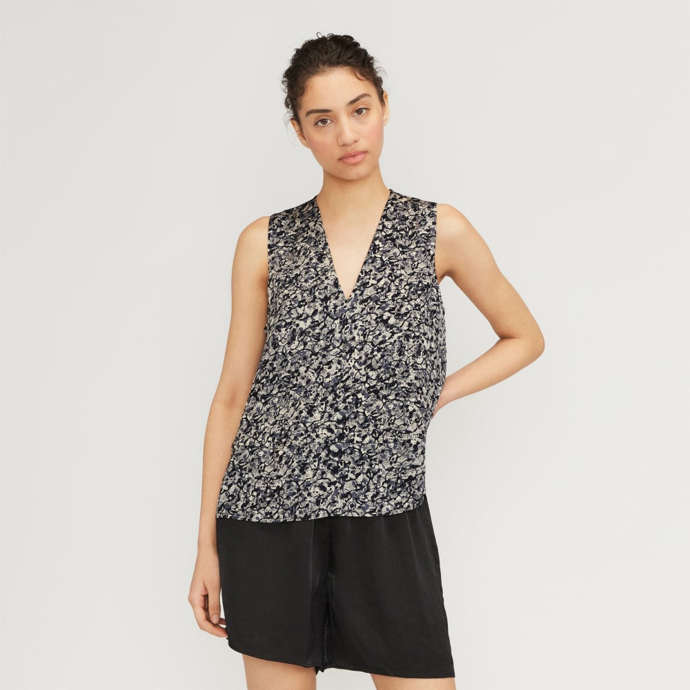 The Satin V-Neck Top in Splatter — front view