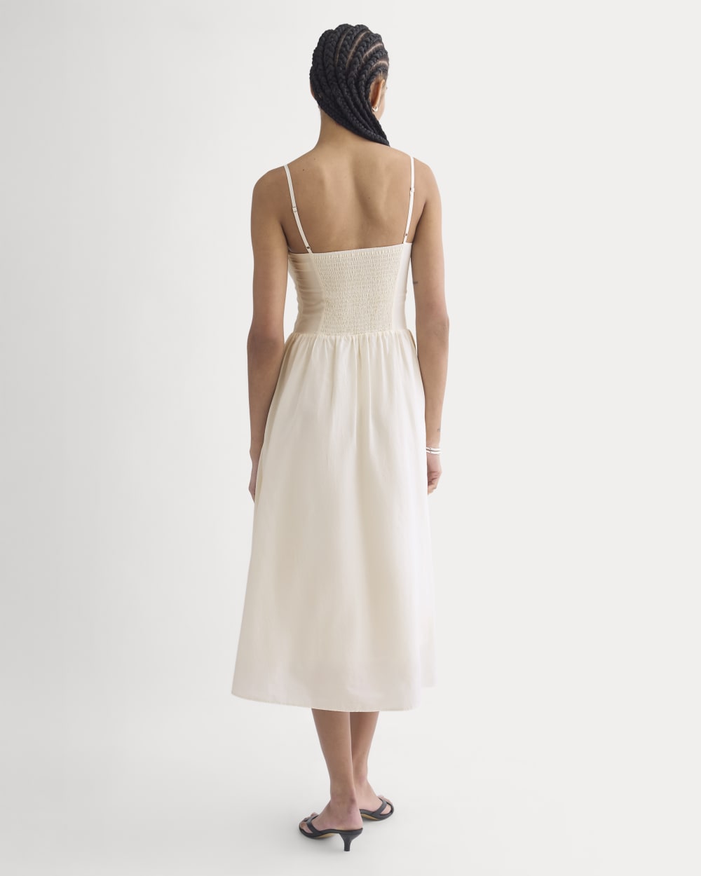Midi Dress in Cotton Silk Voile in Bone — detail view