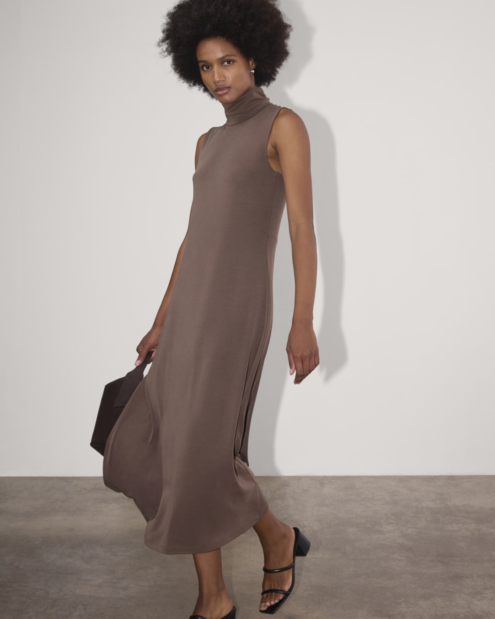 The Madison Dress in Butterknit in Espresso — detail view